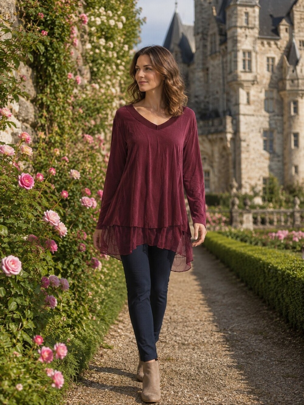 Soft Surroundings V-Neck Tunic with Sheer Hem Size XL